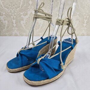 Lauren Ralph Lauren Sz 8B Amelie Turquoise Lace Up Esdaprille Sandal Wedge Heel
